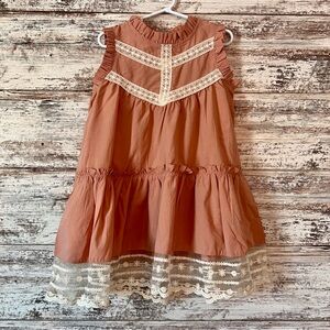 Rust/peach Tiered Sleeveless Mock Neck Little Girls Sundress 3t